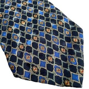 Vtg Brioni 100% Silk Wide Tie Black Medallion Art Deco Pattern Handmade Italy